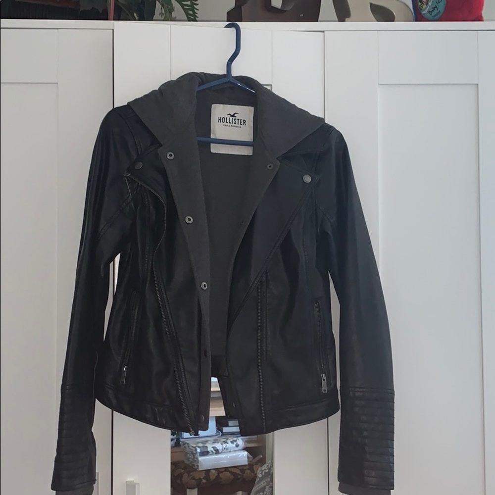 Hollister Faux leather jacket with hoodie